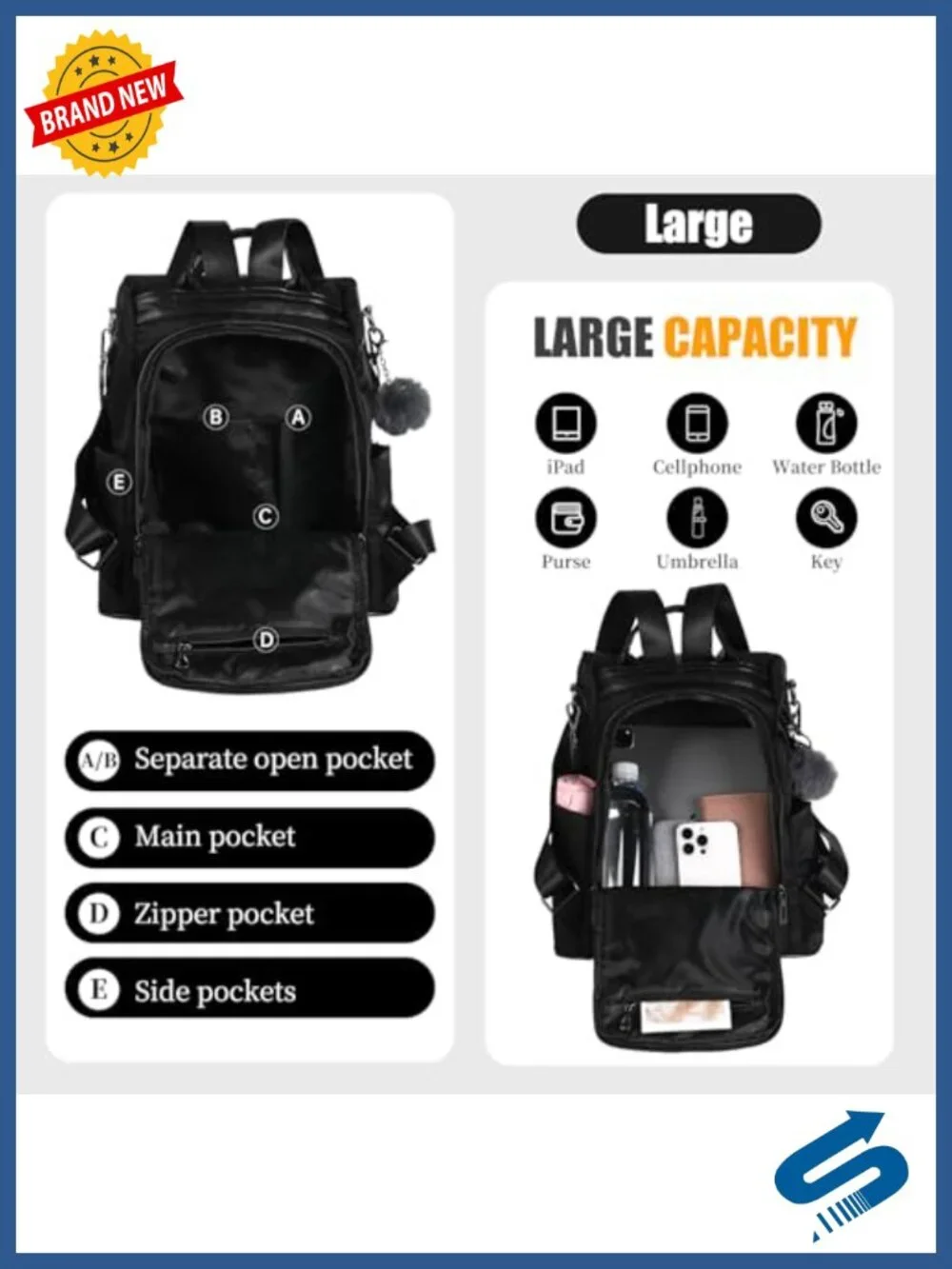 Waterproof Nylon Anti-theft Backpack Purse Lightweight Travel Daypack